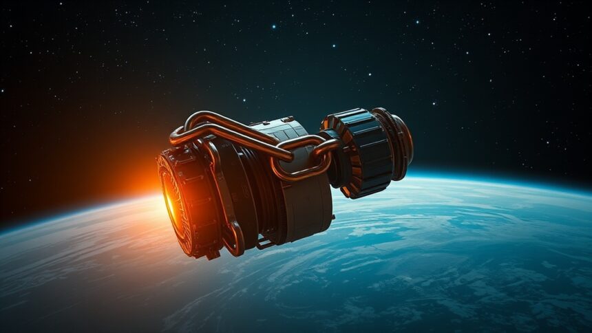 Space Force satellite with chain symbolizing budget freeze