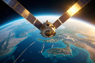 Sentinel satellite overlooking the Strait of Hormuz shipping lanes
