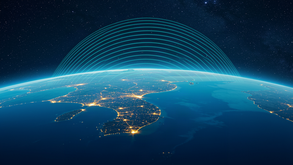 An orbital night view of the Korean peninsula with interference waves above the north